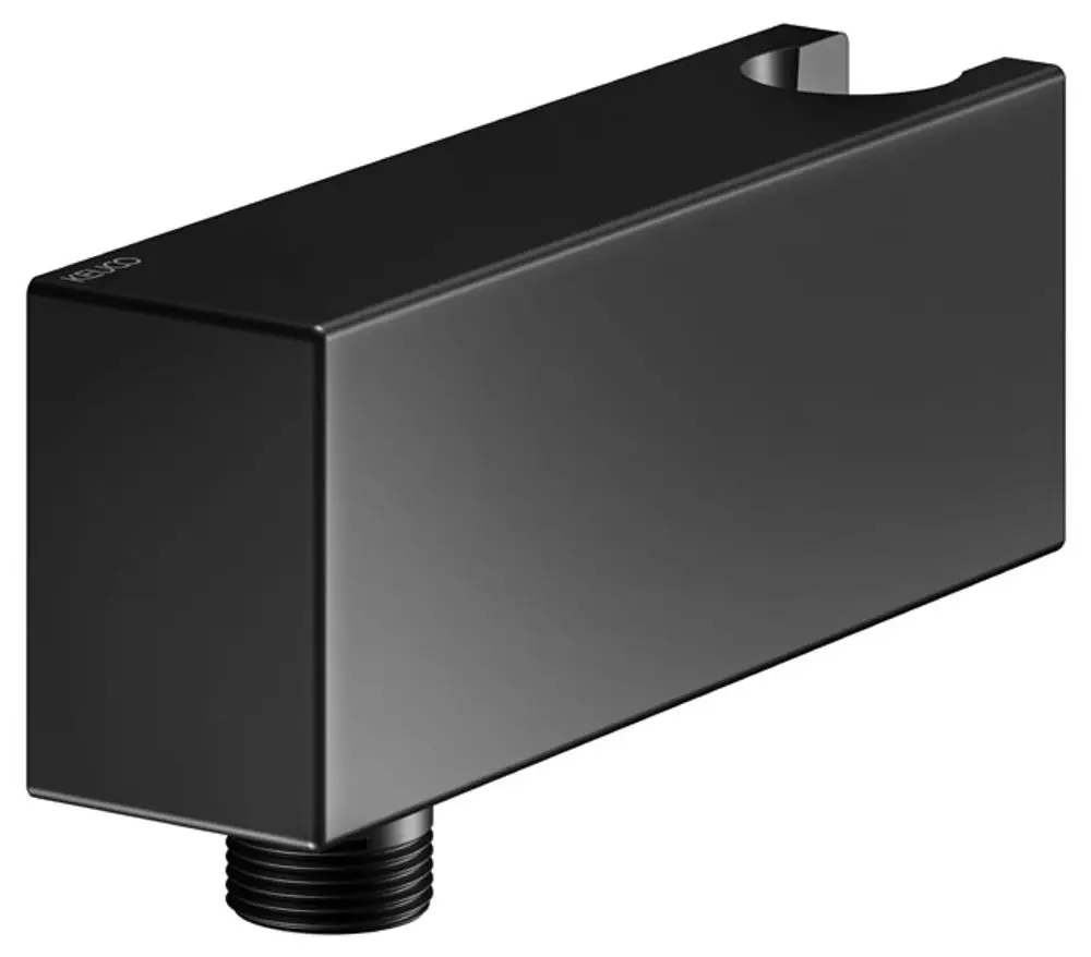 Schwarzer Schlauchanschluss von Keuco mit rechteckiger Form und Gewinde für Wandbrausehalter, ohne weitere sichtbare Maße oder Details.